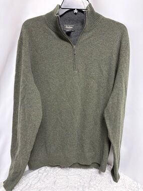 Neiman Marcus Men's Olive Zip Mock Neck Sweater
